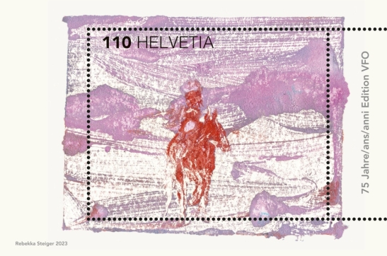 Post CH Jubiläumsbriefmarke 75 Jahre Edition VFO, Motiv von Rebekka Steiger